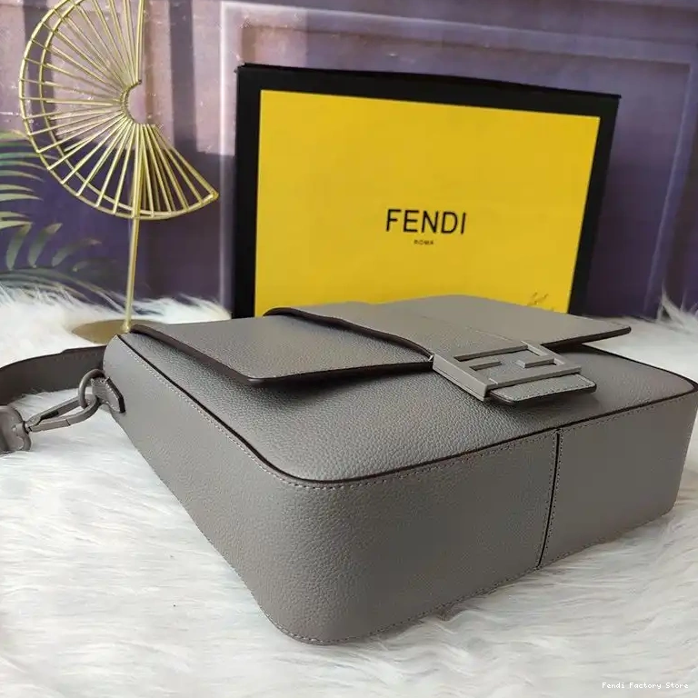 Cheap In Cuoio Grey Leather Fendi Messenger Baguette Medium Romano 0505